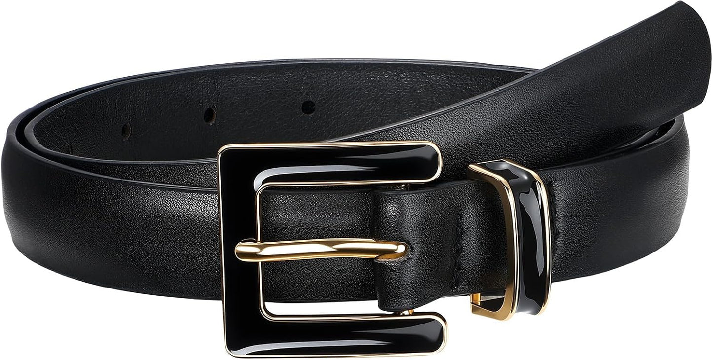 HOTSUOSDEY Women Skinny Leather Belt for Jeans Pants Dresses with Square Buckle, Thin Leather Waist Belt, Width 0.9"