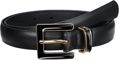 HOTSUOSDEY Women Skinny Leather Belt for Jeans Pants Dresses with Square Buckle, Thin Leather Waist Belt, Width 0.9"