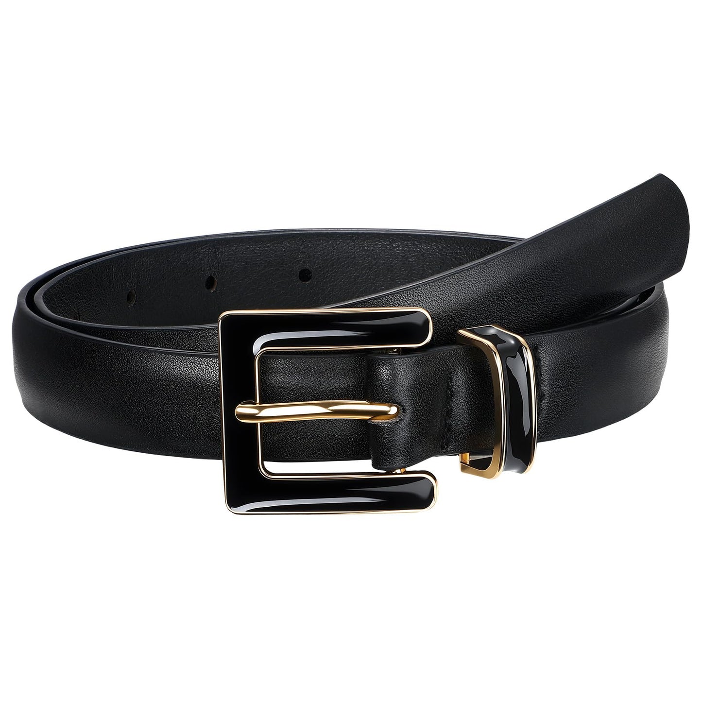 HOTSUOSDEY Women Skinny Leather Belt for Jeans Pants Dresses with Square Buckle, Thin Leather Waist Belt, Width 0.9"