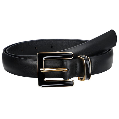 HOTSUOSDEY Women Skinny Leather Belt for Jeans Pants Dresses with Square Buckle, Thin Leather Waist Belt, Width 0.9"
