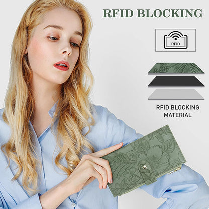 HOTGosect Women Wallet Embossed Leather RFID Blocking Designer Bifold Card Holder with ID Window Coin Pockets Credit Card Holder for Women
