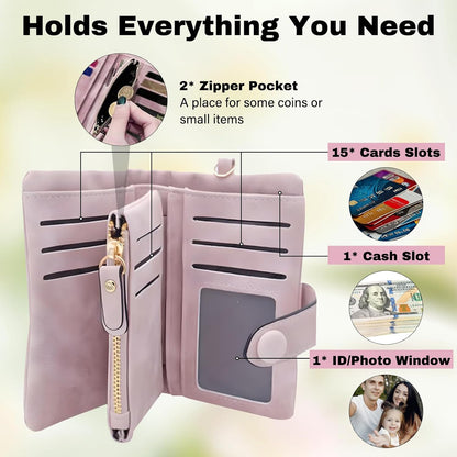 HOTPersonalized Wallets for Women - Custom Birth Flower and Name, Leather Ladies Wallet, Card Holder Coin Purse, Personalized Birthday Christmas Gifts for Mom Grandma (birthday flower)