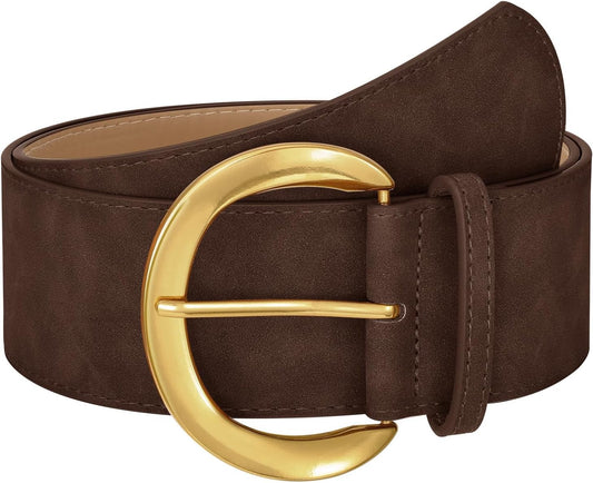 HOTWHIPPY Women’s Wide Leather Belt for Dresses Fashion Casual Laides Thick Suede Belt with Gold Buckle