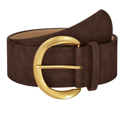 HOTWHIPPY Women’s Wide Leather Belt for Dresses Fashion Casual Laides Thick Suede Belt with Gold Buckle