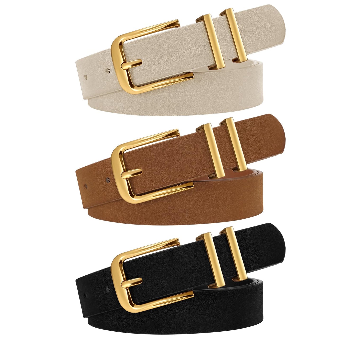 HOTWERFORU 3 PACK Women Belt Women Fashion Leather Belts for Jeans Pants Ladies Belts with Gold Buckle