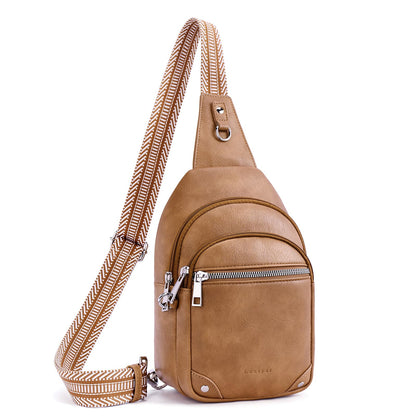 HOTAnti Theft Crossbody Bags for Women Travel Chest Sling Bag Leather RFID Purse Fanny Pack Beige