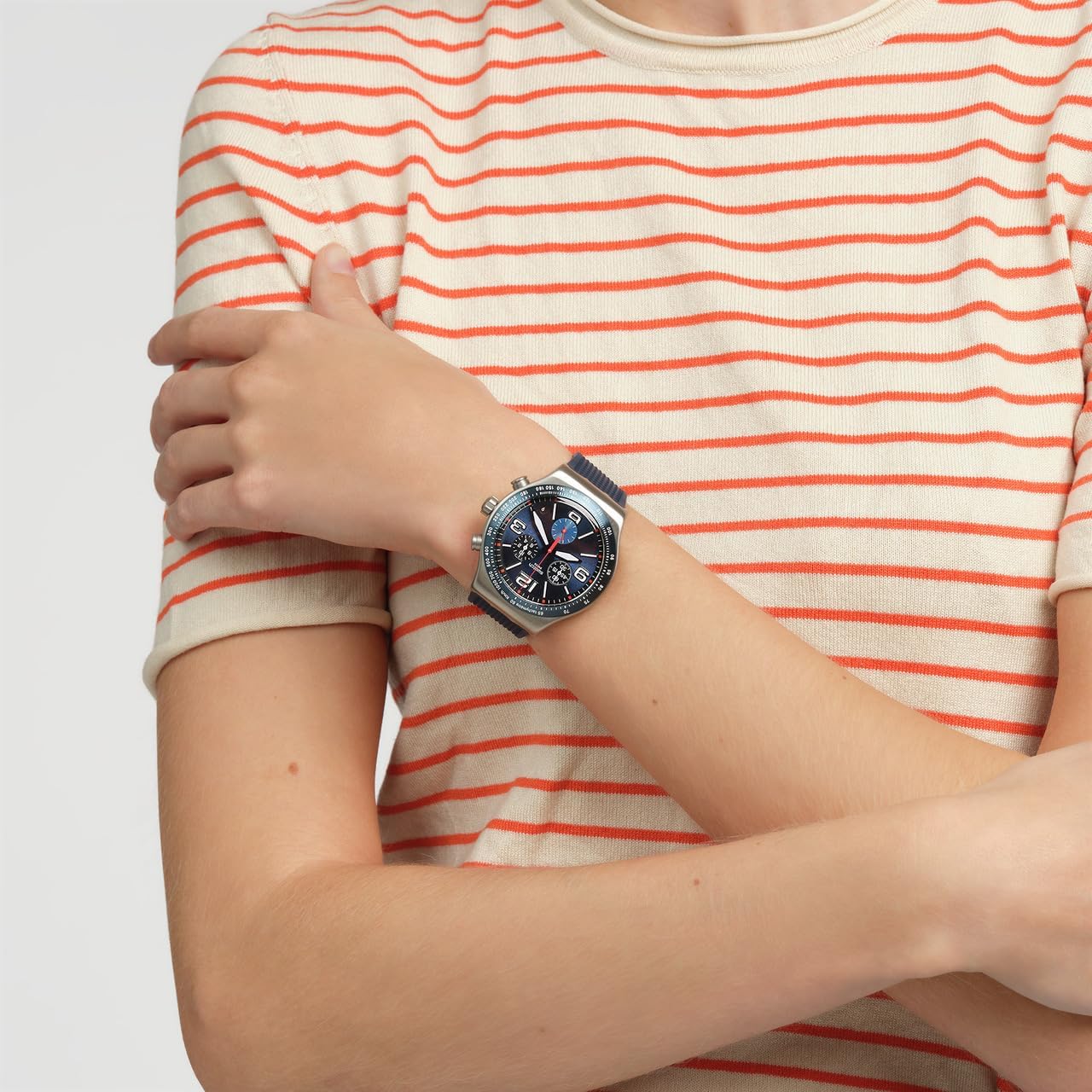 HOTSwatch I New Chrono Unisex Watch Dress Stainless Steel Blue Quartz Waterproof Blue Grid