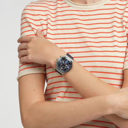HOTSwatch I New Chrono Unisex Watch Dress Stainless Steel Blue Quartz Waterproof Blue Grid