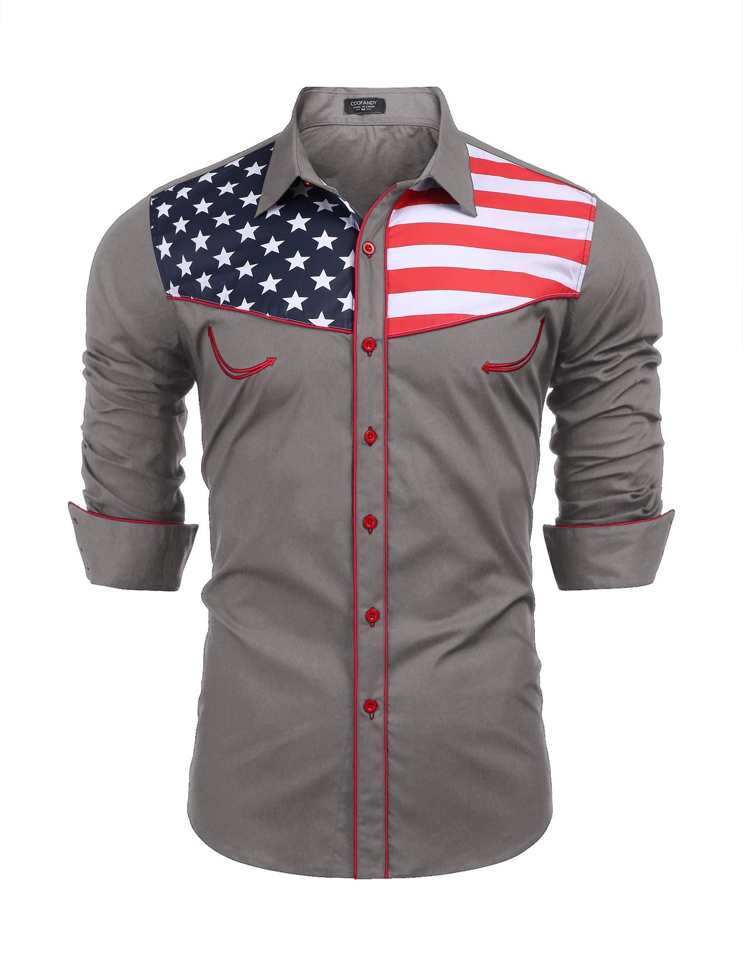 HOTCOOFANDY Men's American Flag Button Down Shirts Western Cowboy Shirt Slim Fit Patriotic Long Sleeve Shirt