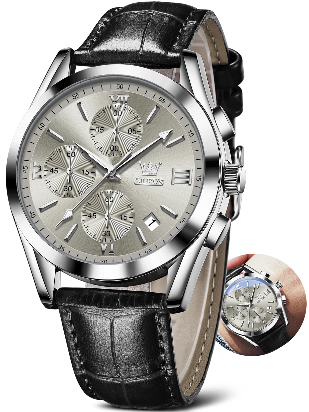 HOTOLEVS Men's Watches Brown Leather with Date,Casual Watches for Men,Large Face Watches Men,Chronograph Mens Watch,Sport Waterproof Business Dress Analog Quartz Men's Wrist Watches Reloj De Hombre