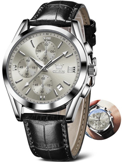 HOTOLEVS Men's Watches Brown Leather with Date,Casual Watches for Men,Large Face Watches Men,Chronograph Mens Watch,Sport Waterproof Business Dress Analog Quartz Men's Wrist Watches Reloj De Hombre