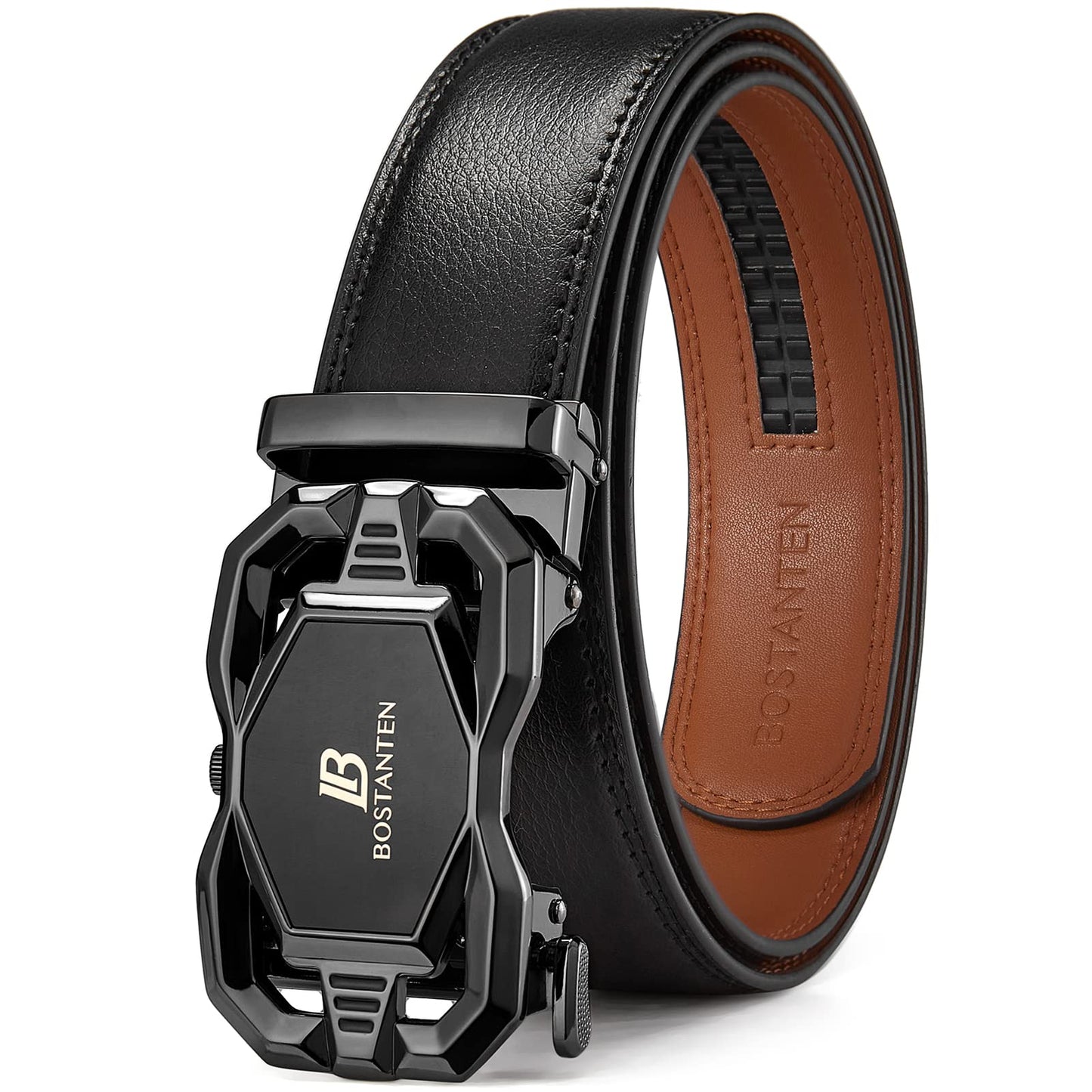 HOTBOSTANTEN Mens Belt Leather Ratchet Belt For Men Dress and Casual with Adjustable Buckle, Trim to Fit