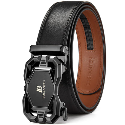 HOTBOSTANTEN Mens Belt Leather Ratchet Belt For Men Dress and Casual with Adjustable Buckle, Trim to Fit