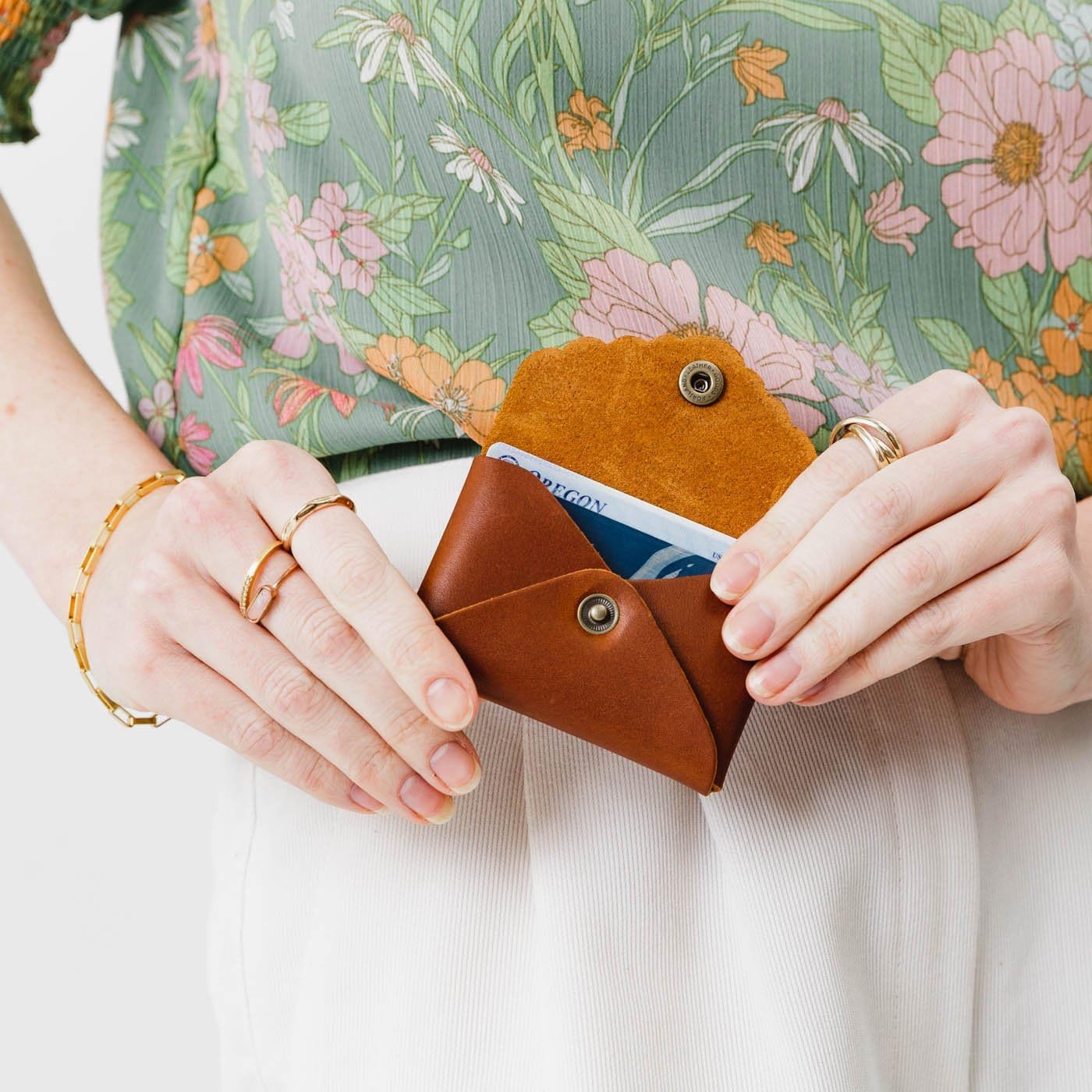 HOTPortland Leather Goods Mini Daisy Wallet for Women – Handmade from the Finest Full-Grain Hides – Features Envelope Design with Snap Closure – Honey