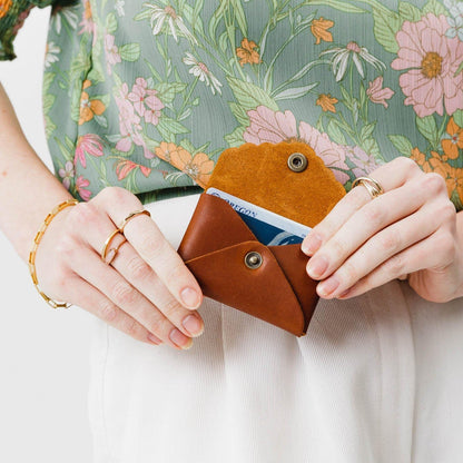 HOTPortland Leather Goods Mini Daisy Wallet for Women – Handmade from the Finest Full-Grain Hides – Features Envelope Design with Snap Closure – Honey