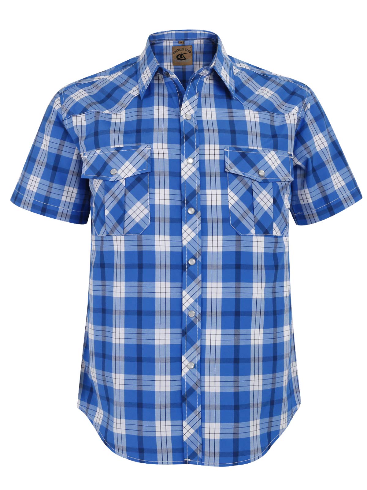 HOTCOEVALS CLUB Men's Western Cowboy Short Sleeve Pearl Snap Casual Plaid Work Shirts
