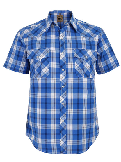 HOTCOEVALS CLUB Men's Western Cowboy Short Sleeve Pearl Snap Casual Plaid Work Shirts
