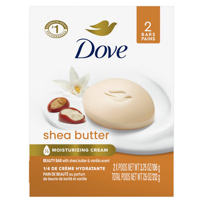 HOTDove Shea Butter Beauty Bar Soap 8 Count, Nourishing Cleanser, 3.75 oz I Moisturizing beauty bar with ¼ moisturizing cream and shea butter for soft, radiant skin