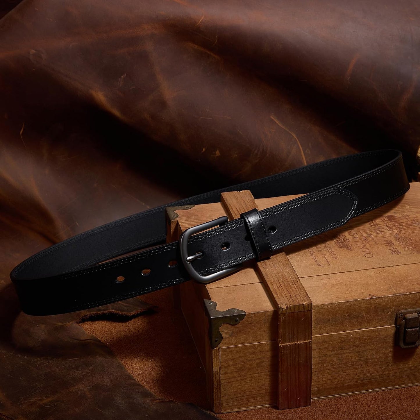 HOTMen's Full Grain Leather Belt for Everyday Casual Jeans, 1.5" Handmade Men Leather Belts with Gift Box