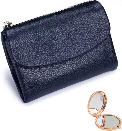HOTUnisex Pebble Leather Wallet, Multicolor Genuine Leather Short Wallets for Women & Men, Small Full Grain Coin Purse with Credit Card Holder for Coins and Cards (#12)