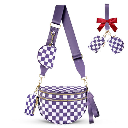 HOTCross Body Bag for Women Bum Bag Checkered Belt Bags Fanny Packs for Girls Travel Purse Fashion Waist Packs Crossbody Nylon Purse Trendy Shoulder Bags for Womens