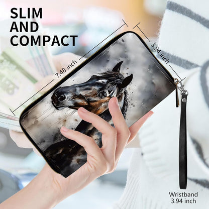 HOTWomens Wallet, PU Leather RFID Cute Wristlet Wallets for Girls Women Ladies Purse Large Credit Card Clutch Purse Card Holder Coin Pocket Travel Wallets with Zipper, Watercolor Horse