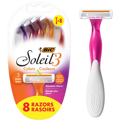 HOTBIC Soleil 3 Colors Women's Disposable 3-Blade Razors, Aloe Vera Strip, College Dorm Room Essential, Shower Caddy and Toiletry Bag Ready, 14-Pack