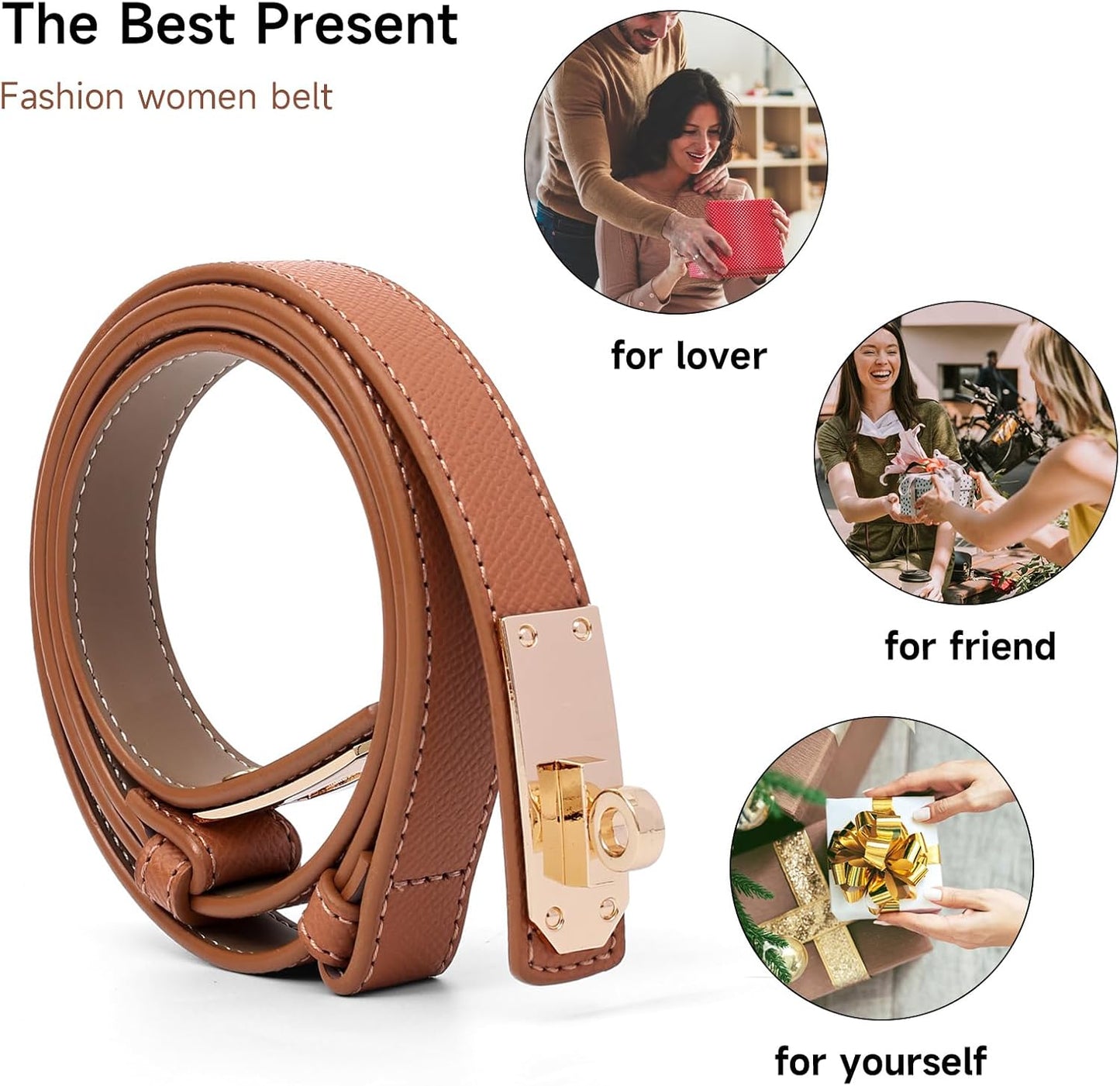 HOTWomen's Thin Leather Belts with Turn Lock Buckle,Belt Women Adjustable for Pants Dresses Jeans Coats
