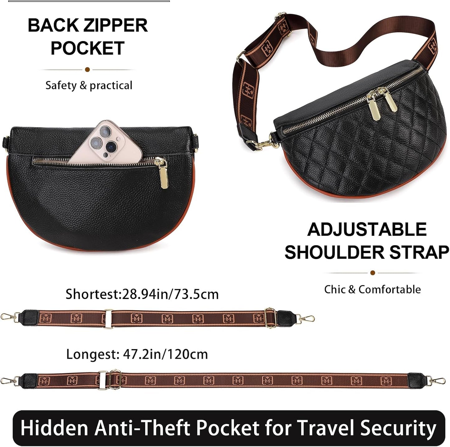 HOTEslcorri Small Crossbody Sling Bag for Women Trendy - Fanny Packs Leather Chest Belt Bum Bag Anti Theft Purse for Travel