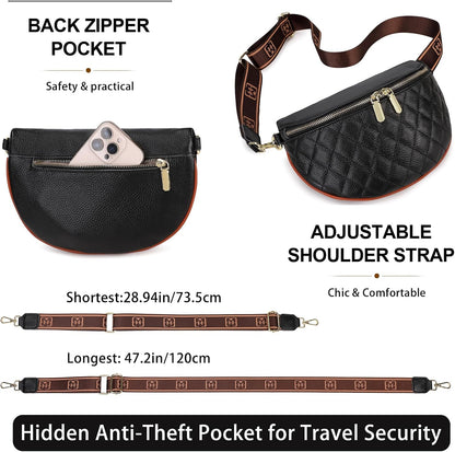 HOTEslcorri Small Crossbody Sling Bag for Women Trendy - Fanny Packs Leather Chest Belt Bum Bag Anti Theft Purse for Travel
