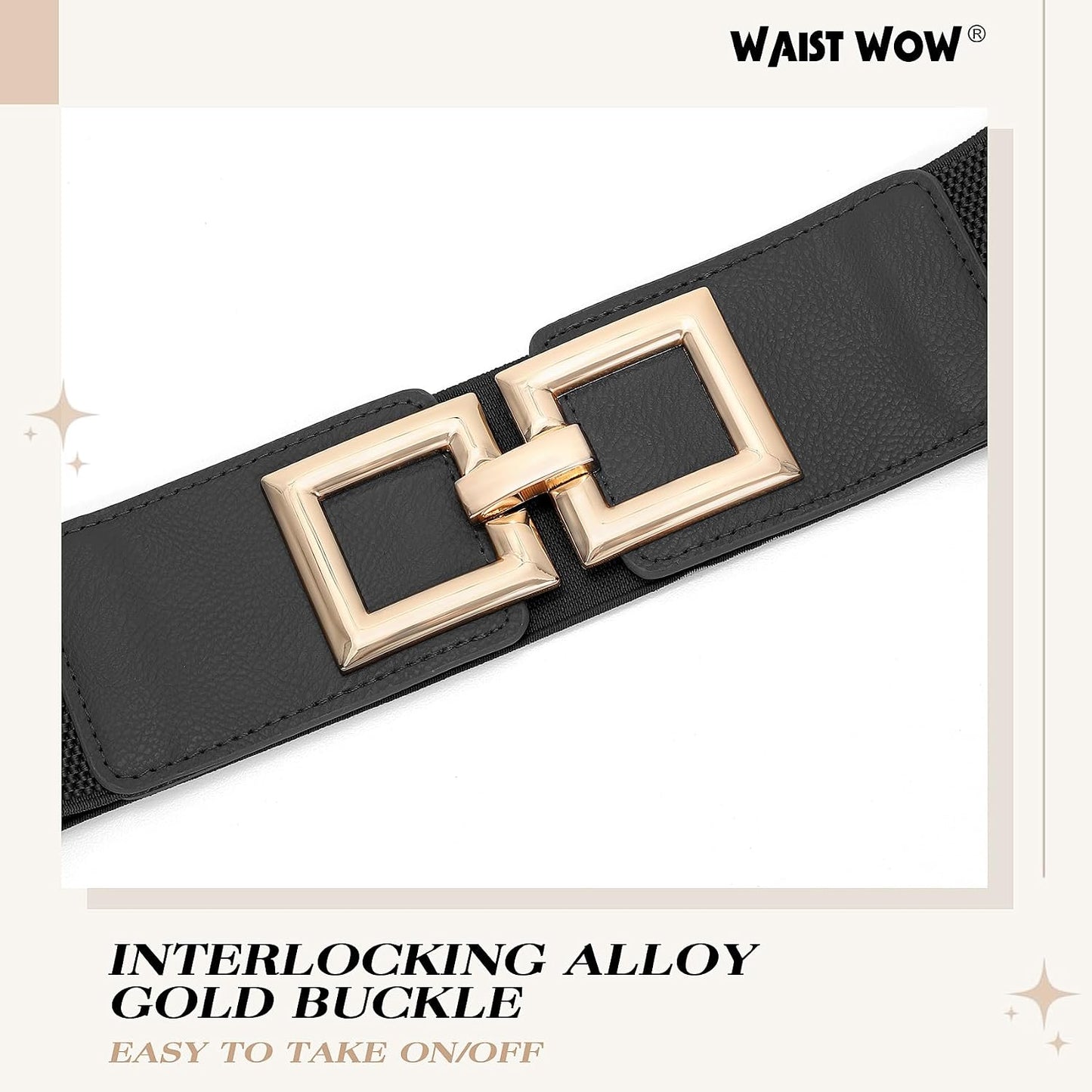 HOTWide Belts for Women Fashion Elastic Belt for Dresses Vintage Waist Belt Ladies Stretchy Belt Gold Buckle