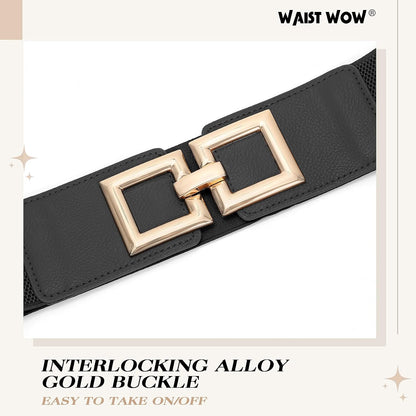 HOTWide Belts for Women Fashion Elastic Belt for Dresses Vintage Waist Belt Ladies Stretchy Belt Gold Buckle