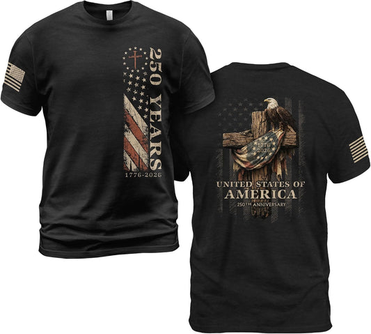 HOT250 Anniversary USA Shirt, Christian Shirts for Men | Celebrate your faith and American pride with our unique collection of cross-themed apparel and 250th anniversary shirts