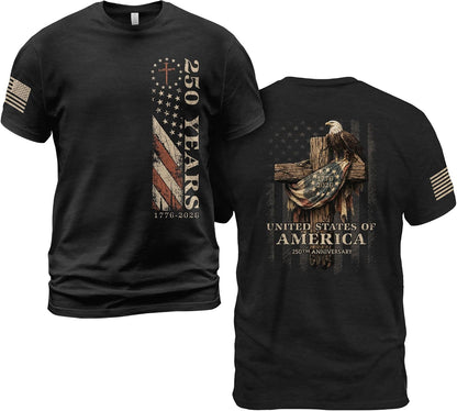HOT250 Anniversary USA Shirt, Christian Shirts for Men | Celebrate your faith and American pride with our unique collection of cross-themed apparel and 250th anniversary shirts