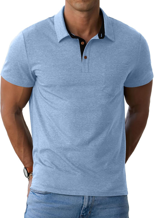 HOTSailwind Men's Cotton Polo Shirts Short Sleeve Casual Summer Shirts Classic Collared Golf Shirt with Pocket
