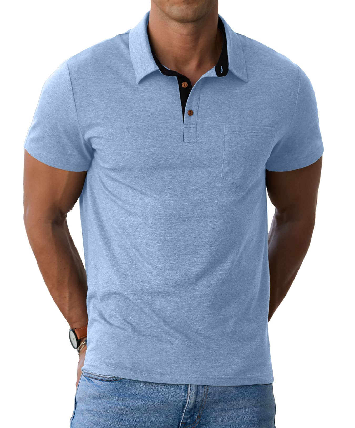 HOTSailwind Men's Cotton Polo Shirts Short Sleeve Casual Summer Shirts Classic Collared Golf Shirt with Pocket