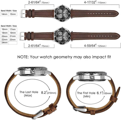 HOTBISONSTRAP Watch Strap, Vintage Leather Replacement Bracelet, Band Width-14mm 15mm 16mm 17mm 18mm 19mm 20mm 21mm 22mm 23mm 24mm