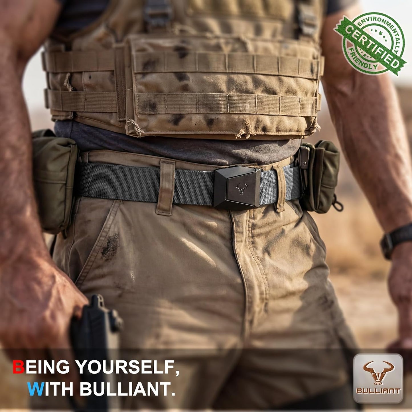HOTBULLIANT Men Tactical Belt 2 Pack,Stretch Western Rigger Web Belt For Cowboy Military Heavy Duty 1.5"-Cut For Fit | Smooth Sliding | Adjustable for Precise Fit | Tailored Size | Rugged Nylon for Heavy Duty, hiking, Hunting