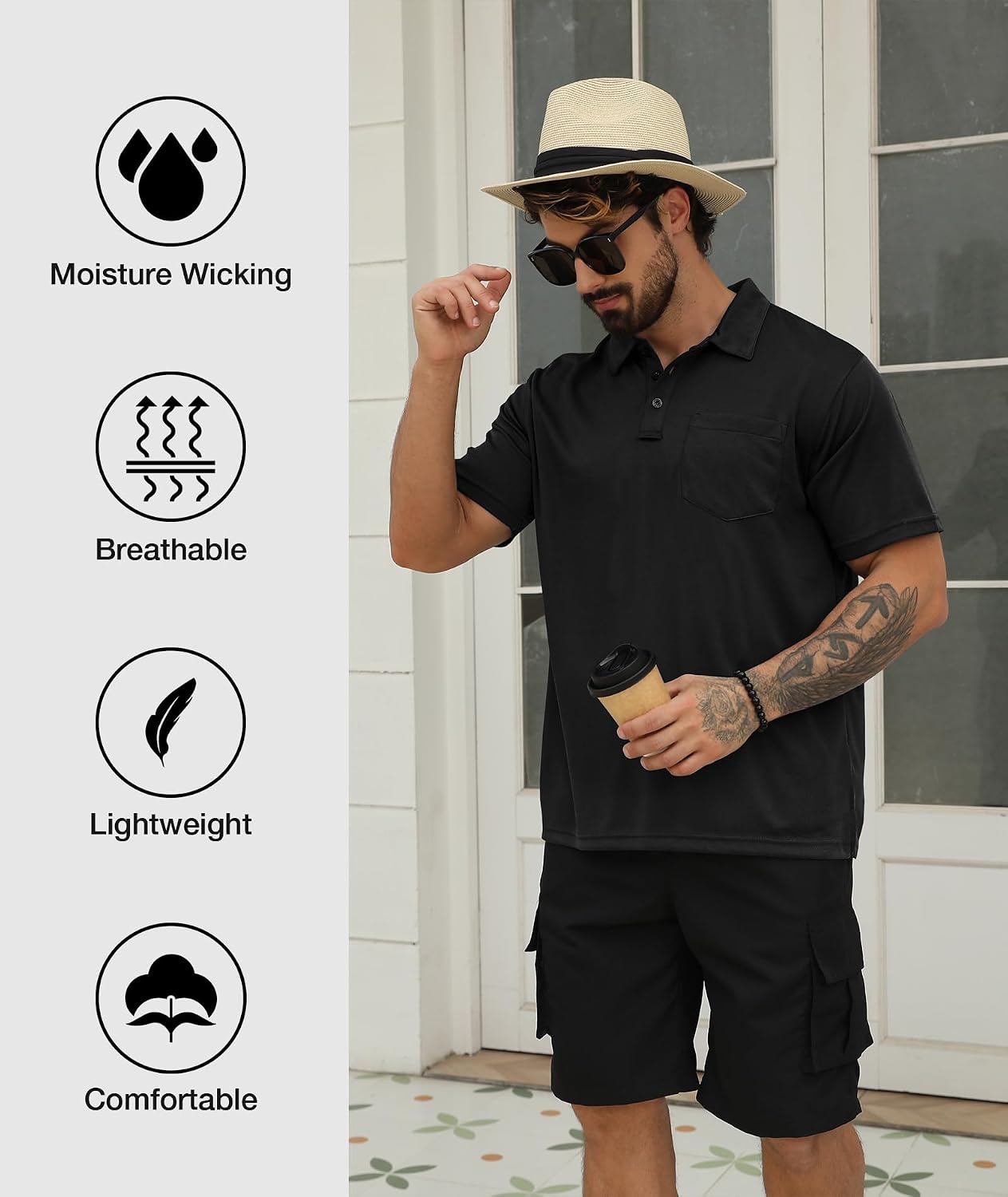 HOTSCODI 5 Pack Mens Pocket Polo Shirts Short Sleeve Multipack Golf Shirt for Men Moisture Wicking Casual Athletic Work T-Shirts