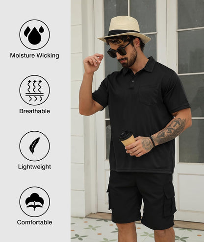 HOTSCODI 5 Pack Mens Pocket Polo Shirts Short Sleeve Multipack Golf Shirt for Men Moisture Wicking Casual Athletic Work T-Shirts