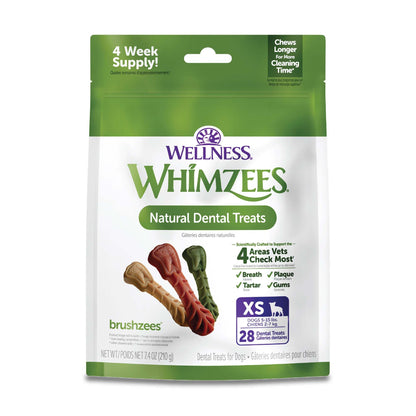 HOTWhimzees Wellness Brushzees Natural Dog Dental Treat, VOHC Accepted Chews, Freshens Breath, Extra-Small Size, 12.7 oz Bag, 48 Count
