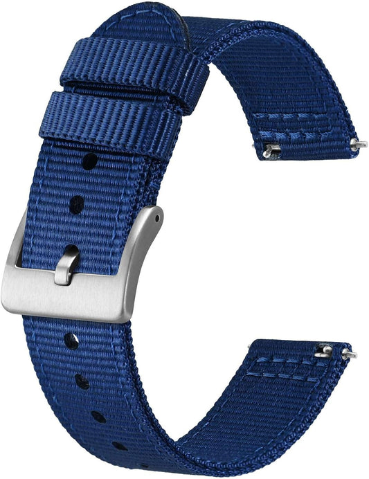 HOTBISONSTRAP Men’s Nylon Watch Bands, Two-Piece Military Watch Straps, Quick Release, Brushed Buckle, Band Width 18mm 19mm 20mm 22mm