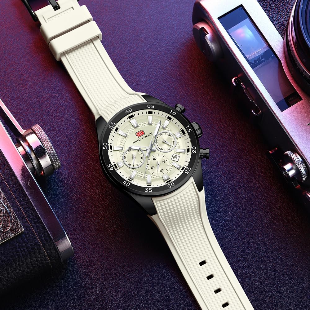 HOTMINI Focus Men Watches Unique Casual Wristwatch (Chronograph/Waterproof/Luminous/Calendar/24 Hours) Silicon Band Fashion Watches for Men