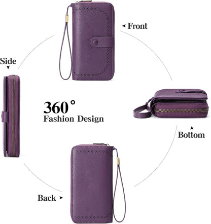 HOTGAEKEAO Leather Credit Card Holder Wallet for Women RFID Blocking Large Capacity Bifold Zipper Card Case Organizer with Wristlet 45 Slots