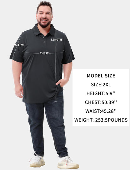 HOTIdtswch Men's Big and Tall Polo Shirts UPF 50+ Casual Work Quick Dry Short Sleeve Collared Golf Shirt（XL-8XL）