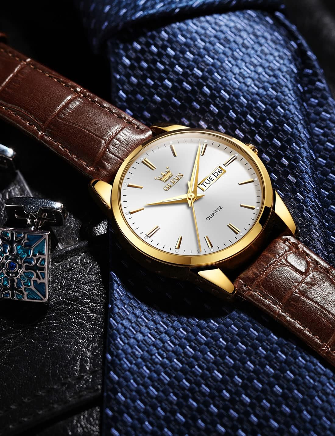 HOTOLEVS Leather Watches for Men Casual Easy to Read Quartz Number Waterproof
