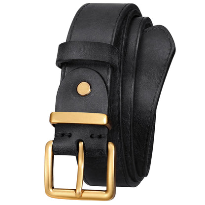 HOTWomen's Full Grain Leather Belt for Jeans Pants Real Genuine Leather Waist Belt with Matte Gold/Silver Buckle