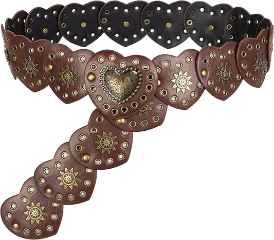 HOTIZUS Women's Western Belt Love-Heart-Waist Boho-Country Cowgirl-Belts for Dresses