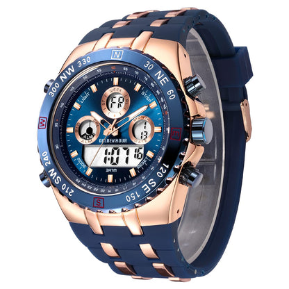 HOTGOLDEN HOUR Luxury Military Sports Men's Watches Large Size Big Face 3ATM Waterproof, Stopwatch, Date and Date, Alarm, Luminous Digital Analog Wrist Watch with Rubber Band