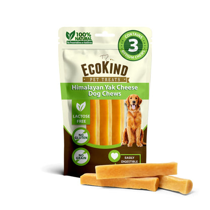 HOTEcoKind Yak Cheese Himalayan Dog Chews, Yak Chews for Large Dogs, 4-5 Bones | 1 Lb, Long Lasting for Aggressive Chewers, Only 3 Ingredient Natural High Protein Dental Dog Treats, No Additives or Lactose